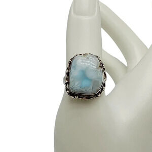 Sterling Silver Blue Larimar Ring Vintage Size 8.5 Needs Polish